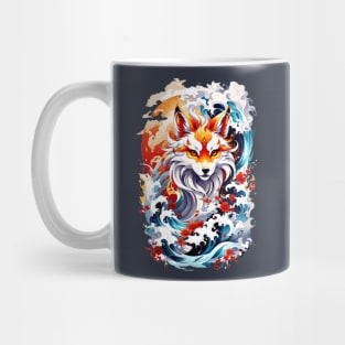Kitsune fox, Japanese wave Mug